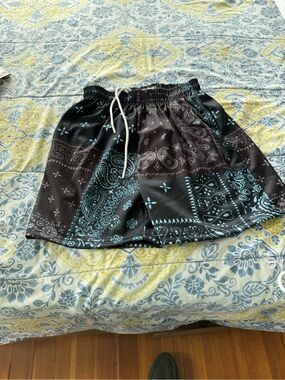 Asylum Men's Black & Teal Bandana Athletic Swim Shorts
